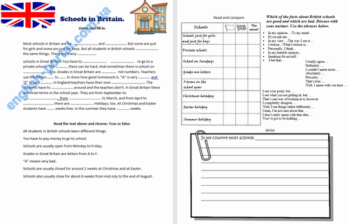 Download Schools in Britain Worksheet