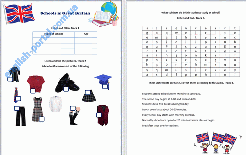 Download Schools in Great Britain Worksheet