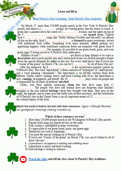 Download Saint Patrick's Day Traditions Worksheet