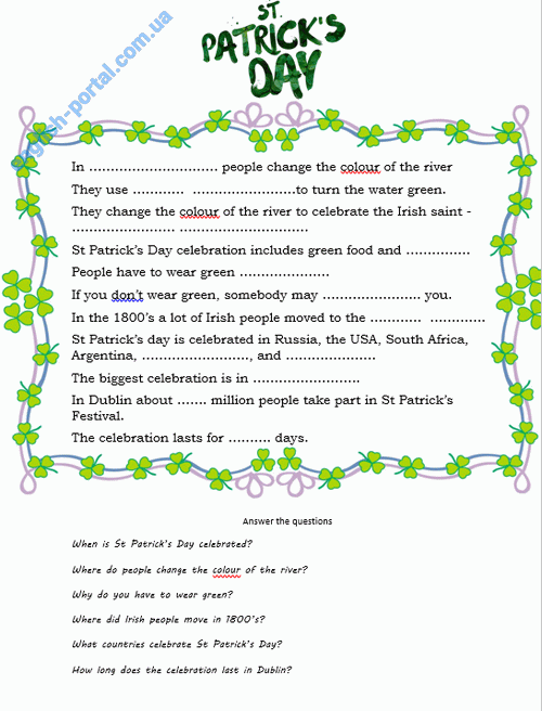 Download St. Patrick`s Day Celebration Worksheet