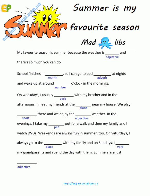 Download Summer is my Favourite Season Mad Libs