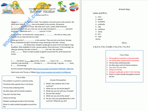 Download Summer Vacation Worksheet *.docx