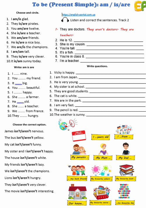 Download To Be (Present Simple) am is are Worksheet .docx