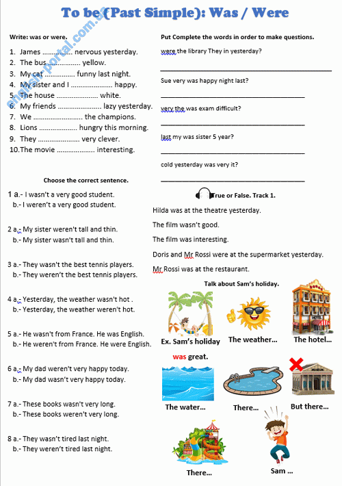 Download To Be (Past Simple): was/were Worksheet .pdf