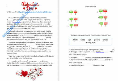 Download Valentine`s Day Worksheet .pdf