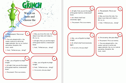 Download The Grinch Watch Without Sound and Choose the Correct Text Worksheet