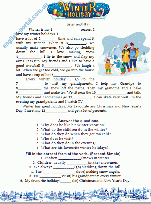 Download Winter Vacation Worksheet