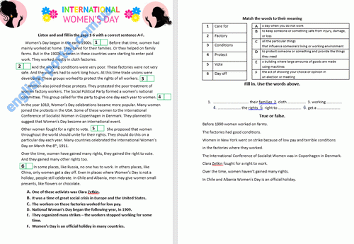 Download Women`s Day Worksheet answer keys