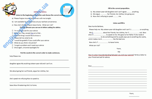 Download Worksheet Letter Asking for Advice