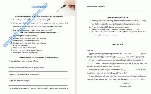 Download Worksheet Letter Giving Advice
