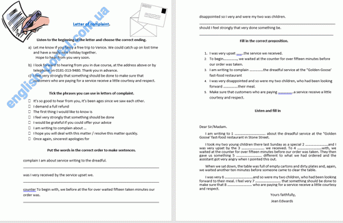 Download Worksheet Letter of Complaint