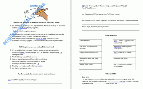 Download Worksheet Letter to a Friend