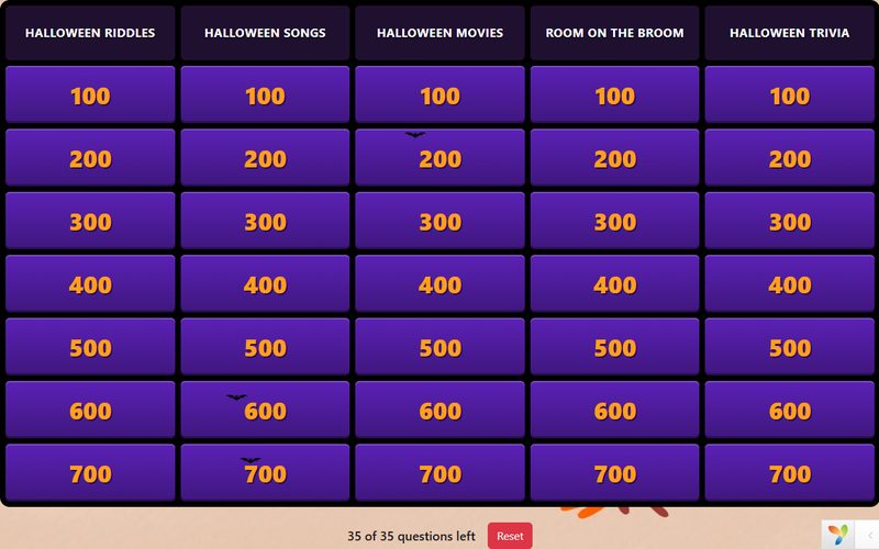 Halloween Jeopardy 1 – screenshot of the game