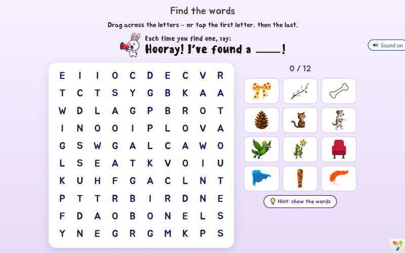 Word Search – screenshot of the game