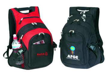 A red and a black rucksack