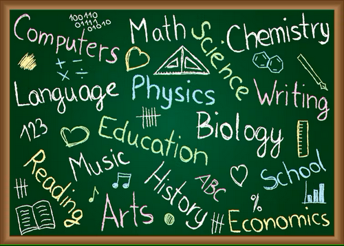 Illustration for an A1 conversation question about lessons, teachers and homework.
