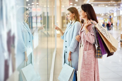 Illustration for an A2 conversation question about shops, money and what you buy.