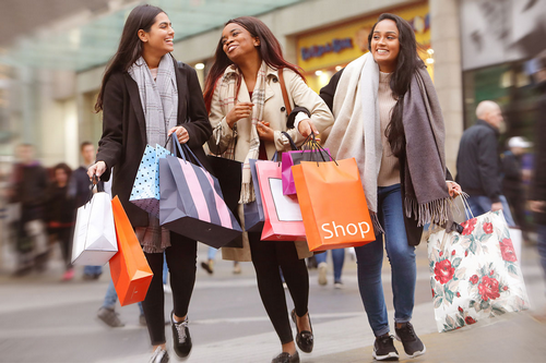 Illustration for an A2 conversation question about shops, money and what you buy.