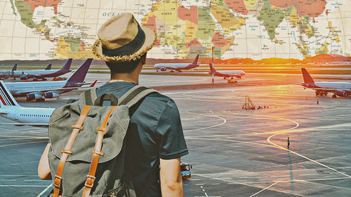 Illustration for a B1 conversation question about trips, transport and holidays.