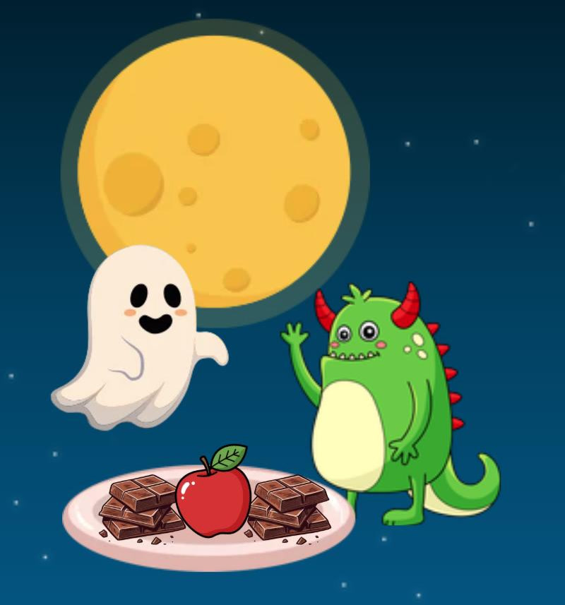 Picture: apple, ghost, chocolate, monster, moon
