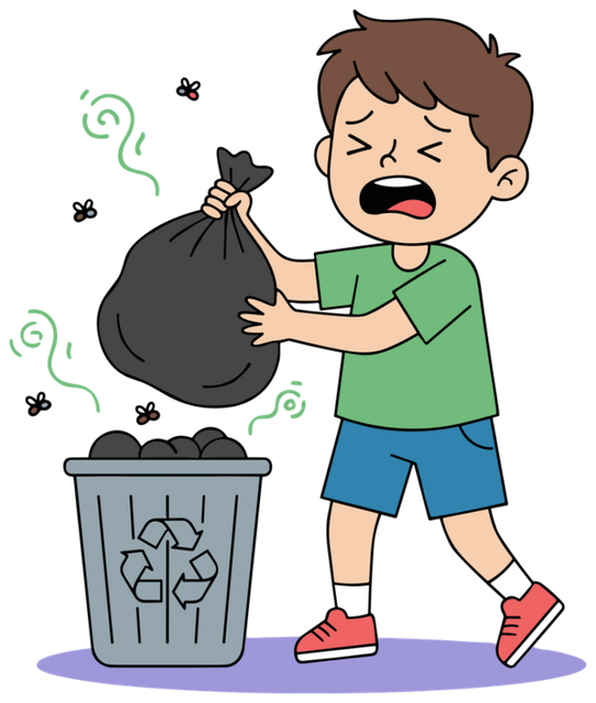 A boy taking out the rubbish