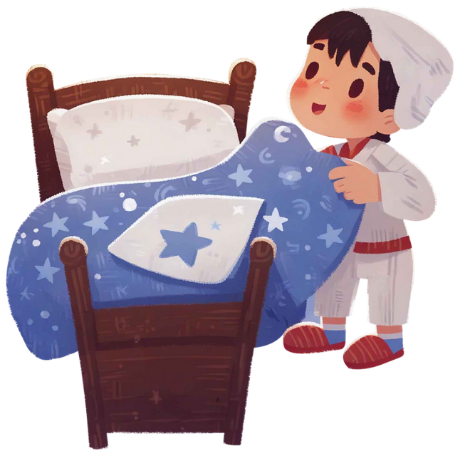 A child making the bed