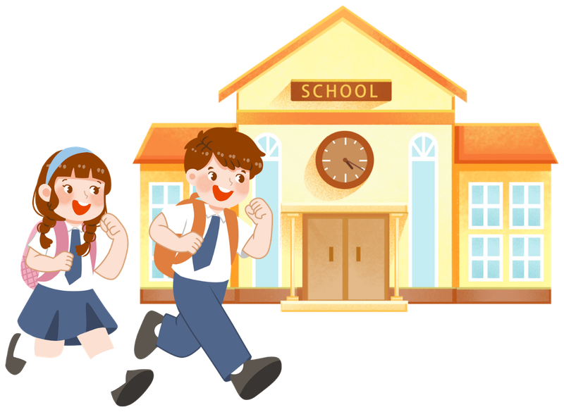 Two children running to school