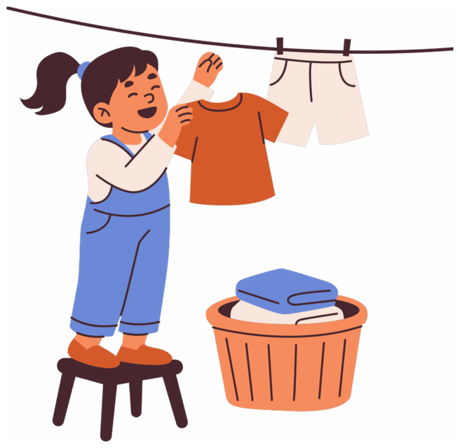 A girl hanging out the washing