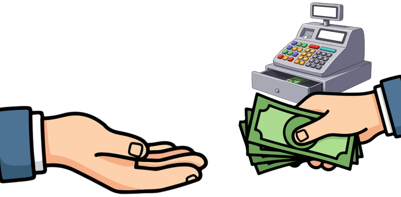 A hand giving money at the till