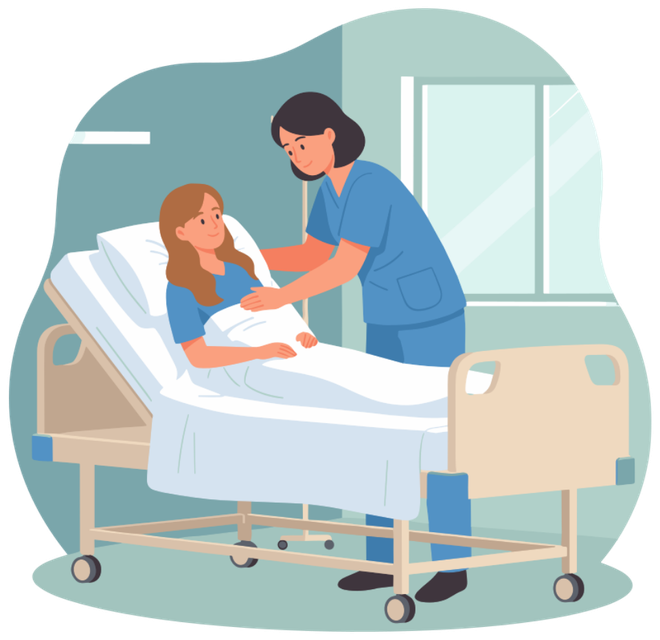 A nurse and a girl in a hospital