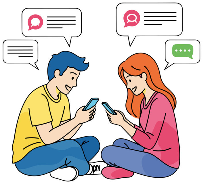 Two people with phones