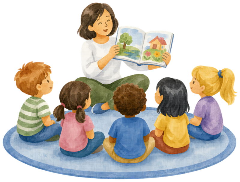 A teacher reading to children