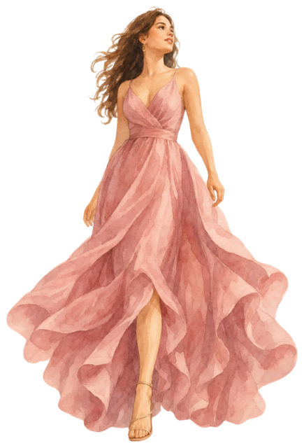 A woman in a pink dress