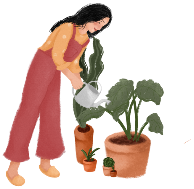A woman watering the plants