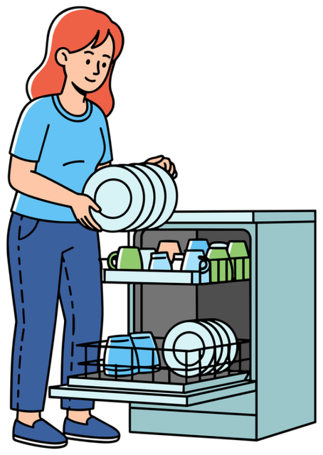 A woman with a dishwasher