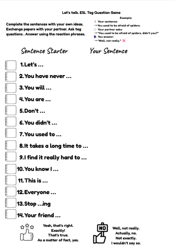 Let&rsquo;s Talk &ndash; Tag Questions Game