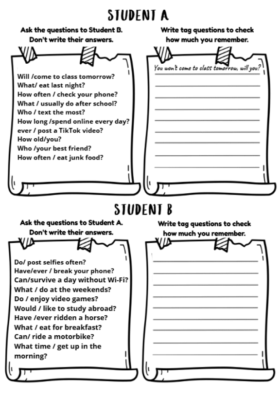 Dowload Free Tag questions speaking games.